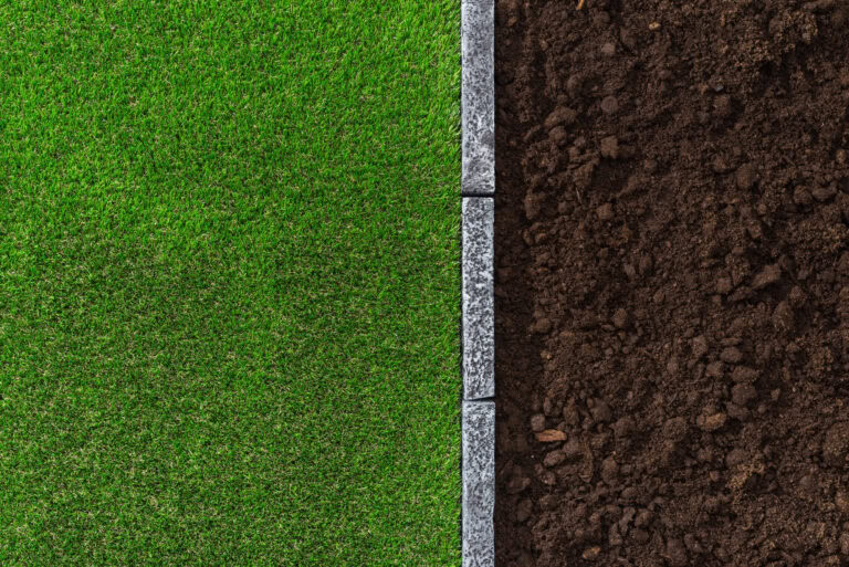 Comparison of artificial turf and natural soil for lawns and greens.