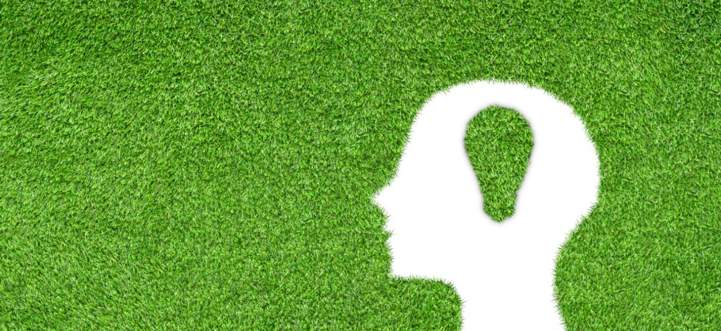 Artificial grass lawn with a white silhouette of a person reading a book.