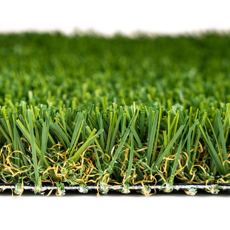 Close-up of lush artificial turf for luxury lawns and putting greens.